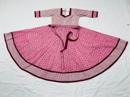 Pink Anarkali Dress with beautiful maroon stripes and flowers